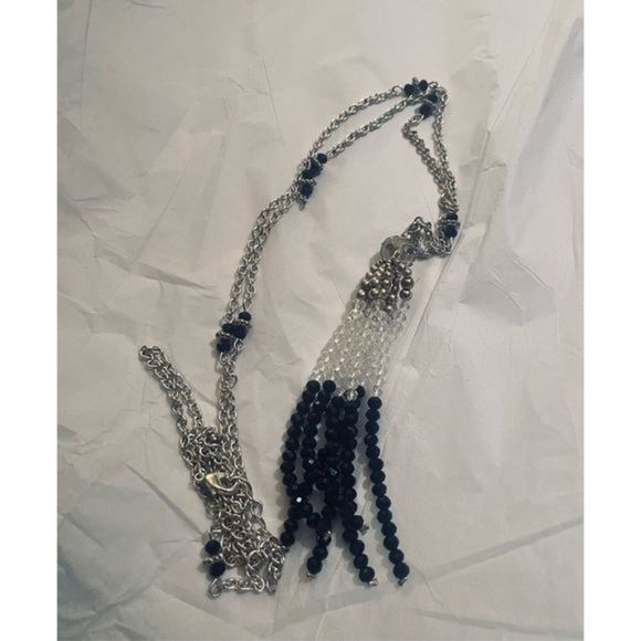 Vintage black and WHITE SPARKLE TASSLE NECKLACE - Picture 1 of 6